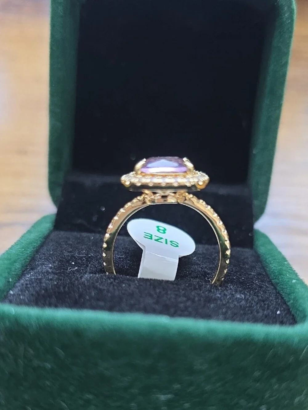 Amethyst Halo Gold Ring with Pavé Accent
